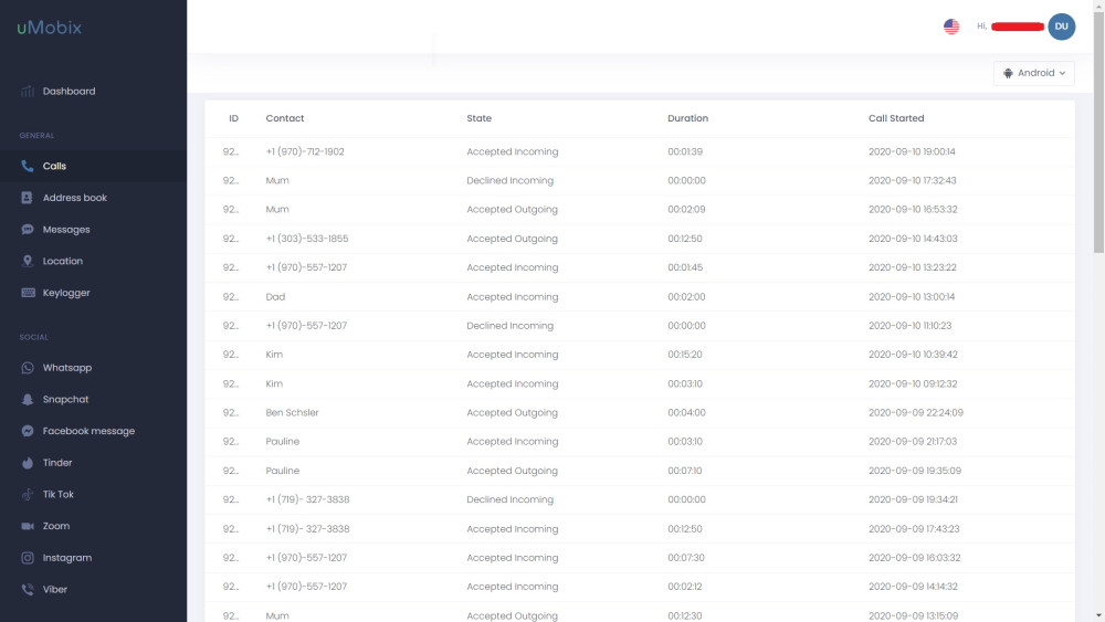 uMobix call monitoring